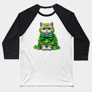 Clover British Shorthair Cat St Patricks Day Baseball T-Shirt